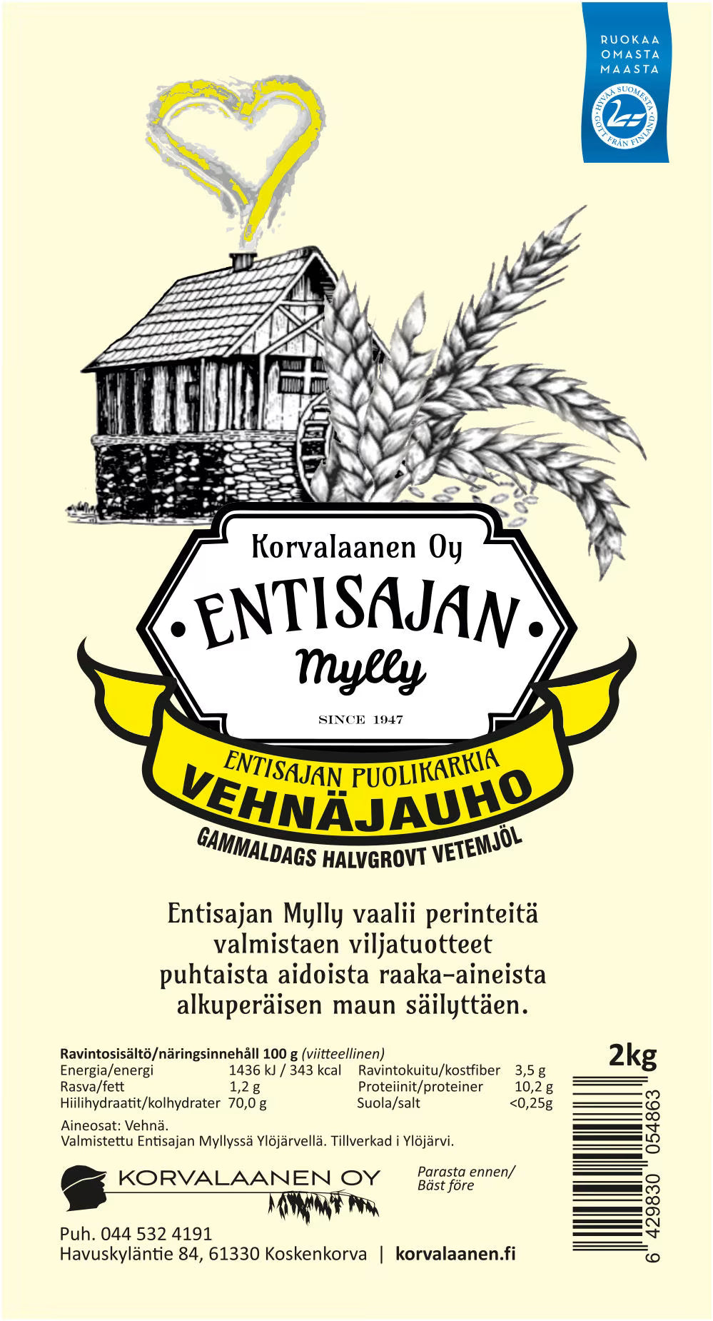Entisajan Mylly: Puolikarkea Vehnäjauho (2 kg)
