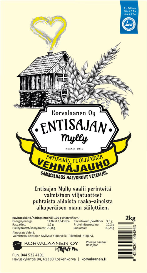 Entisajan Mylly: Puolikarkea Vehnäjauho (2 kg)