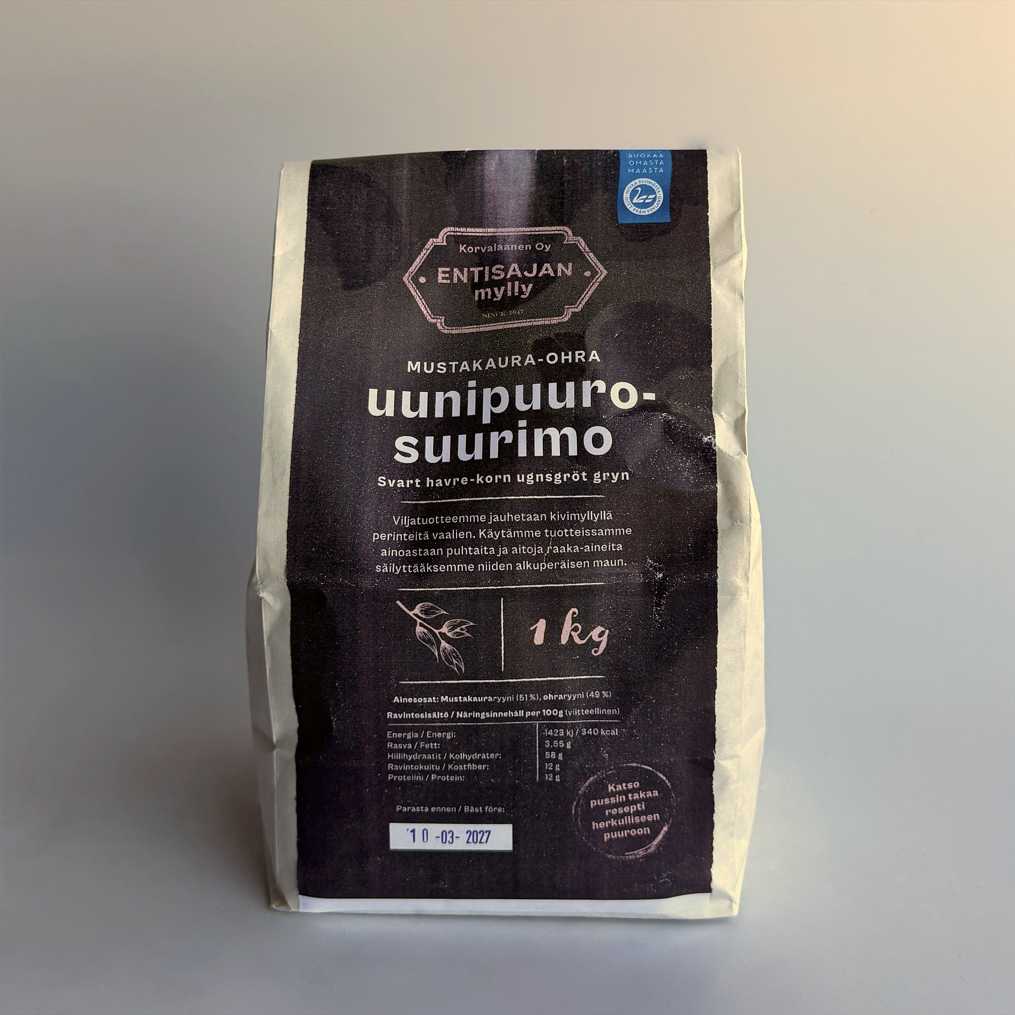 Entisajan Mylly: Mustakaura-Ohra Uunipuurosuurimo (1 kg)